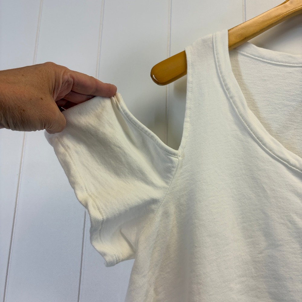 H by Bordeaux Boho Chic Asymmetrical Cold Shoulder Top Women Size M Minimalist - Picture 6 of 8